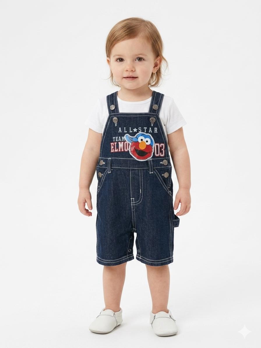 Baby Denim Romper with Elmo Print - Clothick