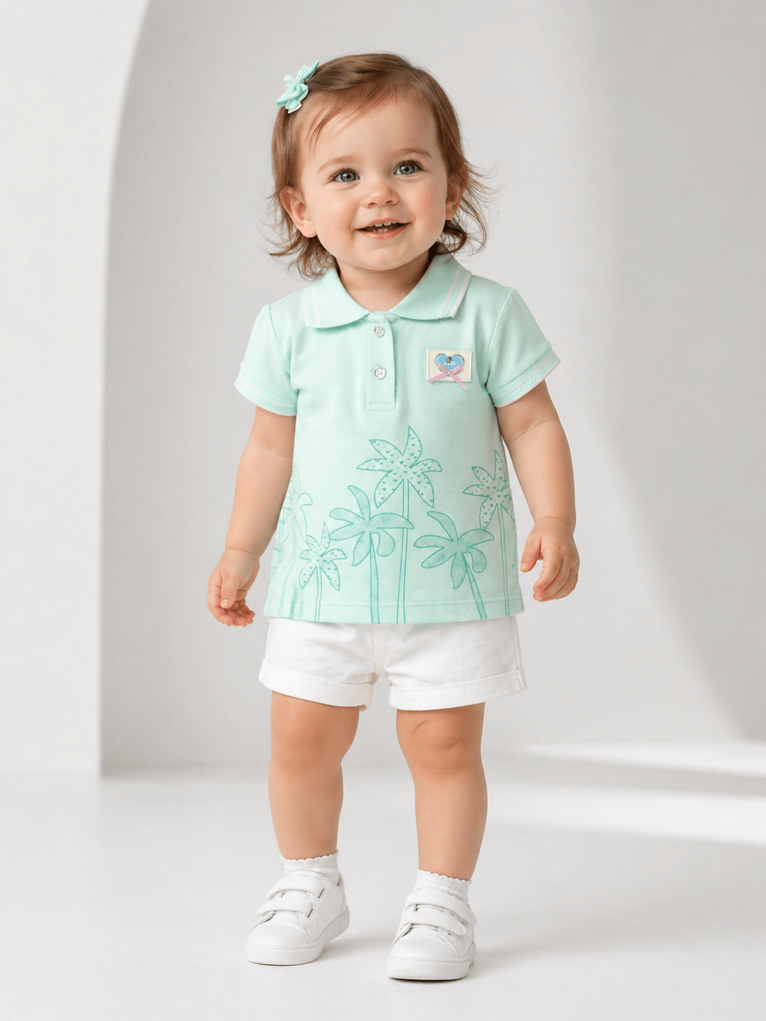Baby Girls Mint Green Collar T-Shirt - Clothick