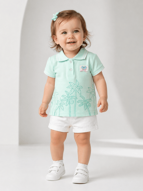 Baby Girls Mint Green Collar T-Shirt - Clothick
