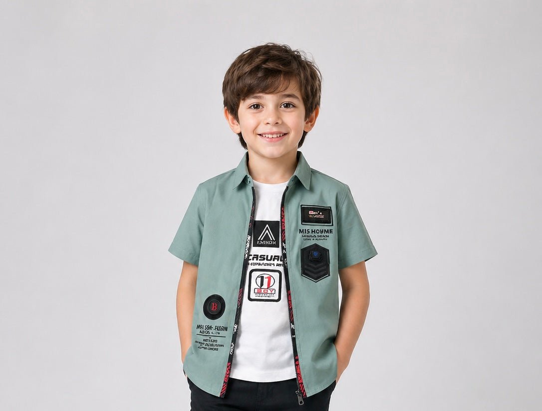 Boys Premium Cotton Stretch Casual Shirt with Graphic - Clothick