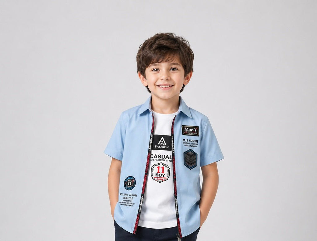 Boys Premium Cotton Stretch Casual Shirt with Graphic - Clothick