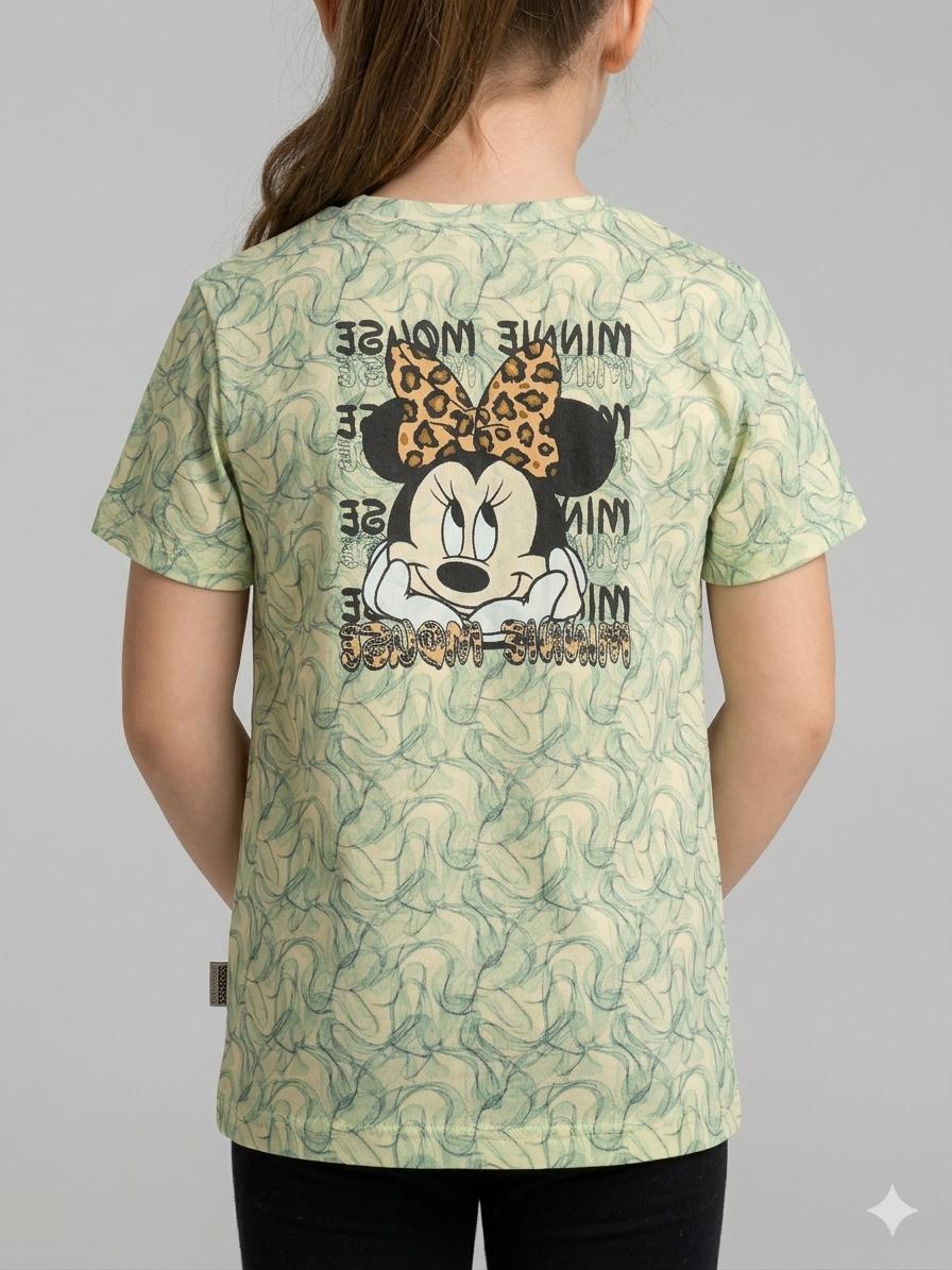 Girls Minnie Mouse Printed Green T-Shirt - Clothick