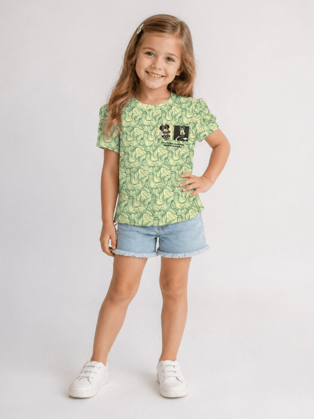 Girls Minnie Mouse Printed Green T-Shirt - Clothick