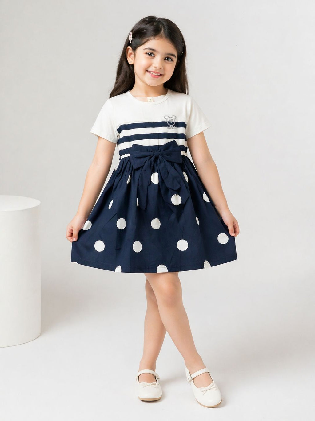Girls Polka Dot Bow Dress - Clothick