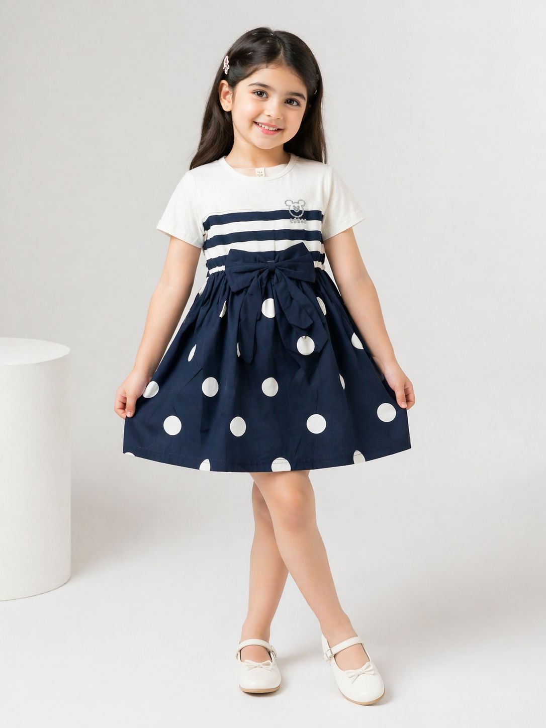 Girls Polka Dot Bow Dress - Clothick