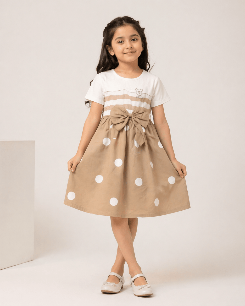 Girls Polka Dot Bow Dress - Clothick