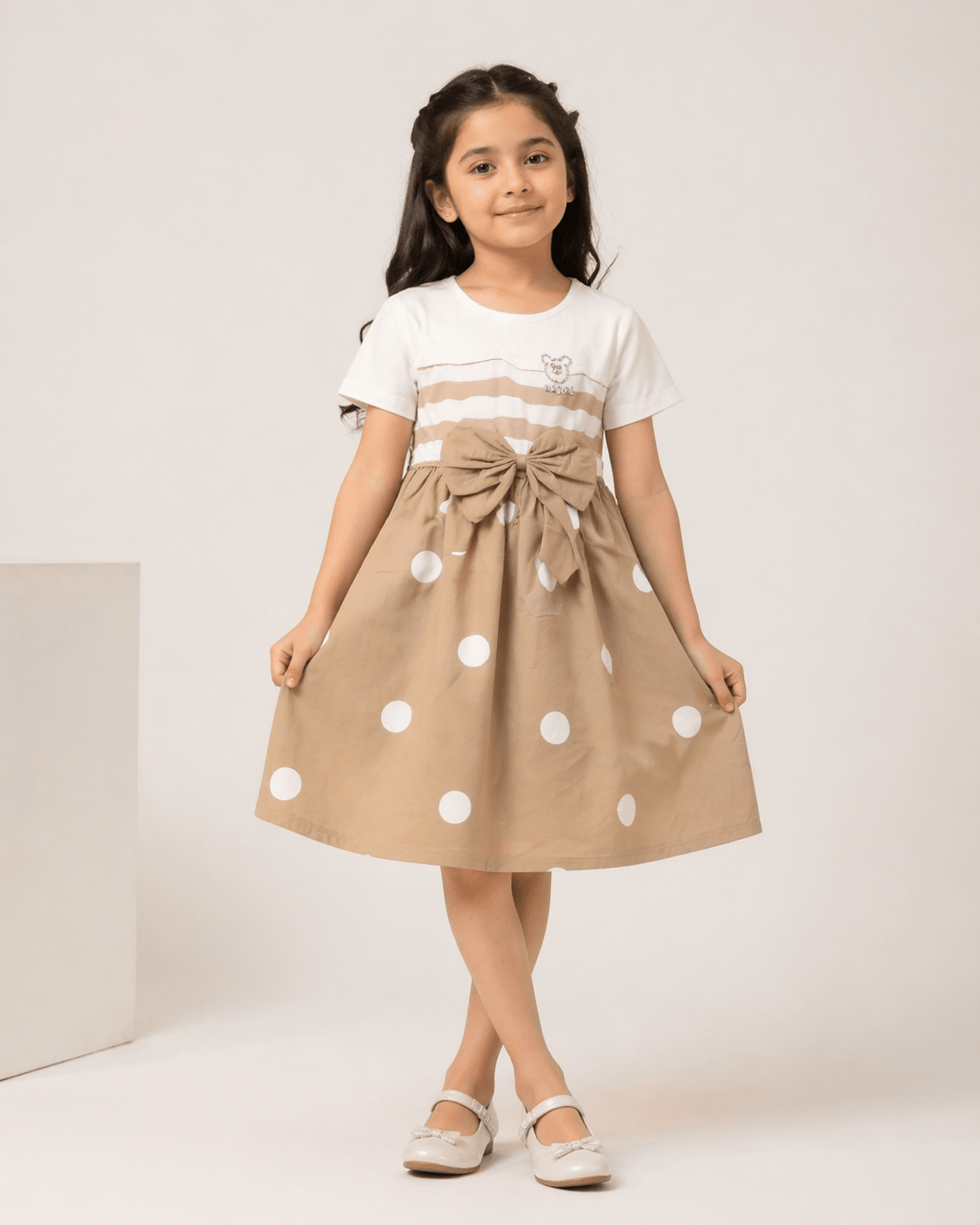 Girls Polka Dot Bow Dress - Clothick