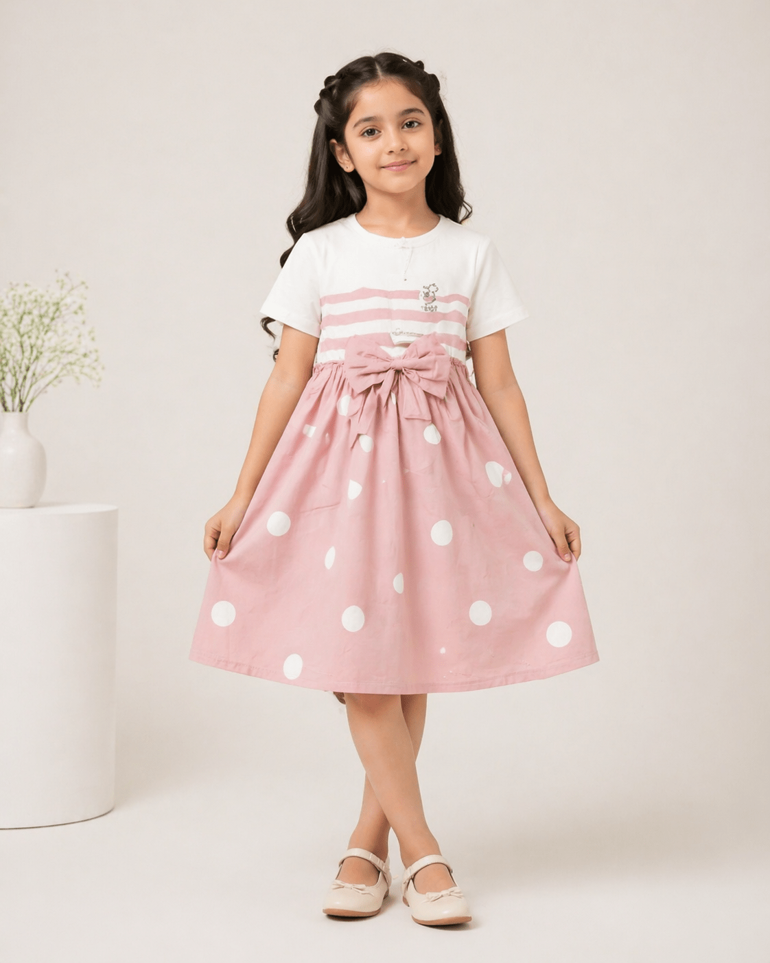 Girls Polka Dot Bow Dress - Clothick
