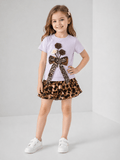 Girls Stylish Lavender Top & Leopard Ruffle Skirt Set - Clothick