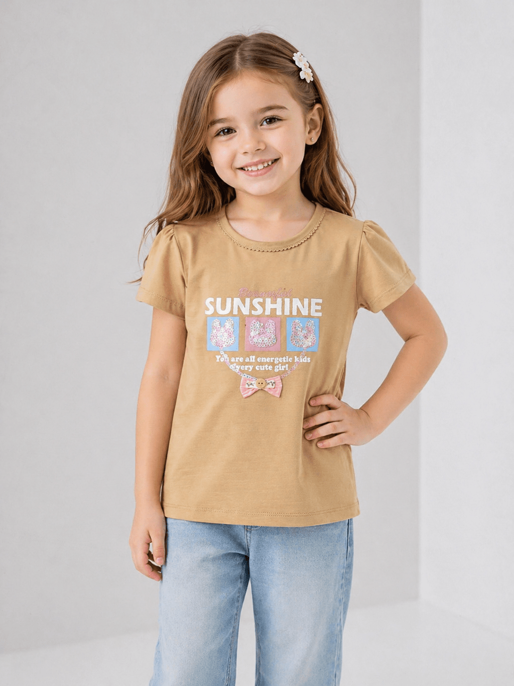 Girls “Sunshine” Printed Casual T-Shirt - Clothick